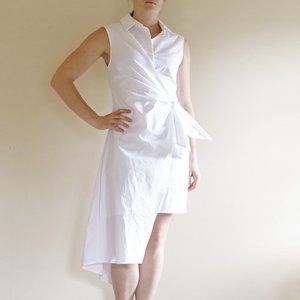 TY-LR White Asymmetrical Wrap Shirt Dress